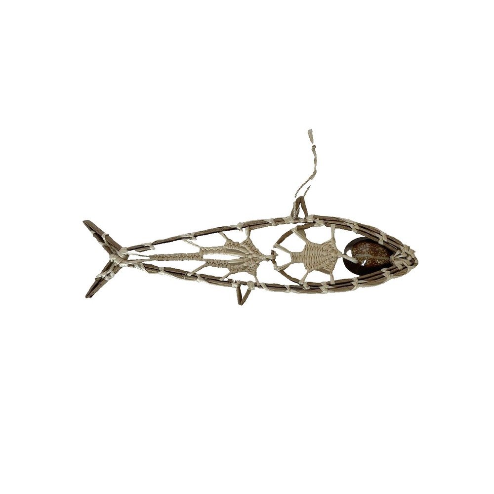 Fish Shark Cowrie Shell & Hand Woven Straw Small‎ Ornament Marshall Islands